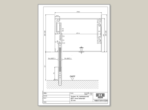 CURVED Convex/Concave - Vertikalschnitt Profil 20 - ohne Seitenteil - mit Bodenschiene