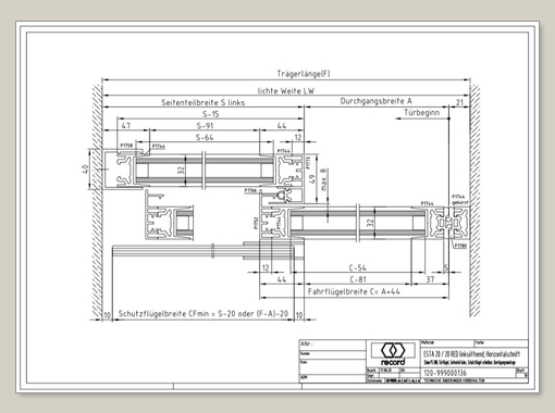 System 20 STA Schiebetür mit ISO Glas mit Seitenteil