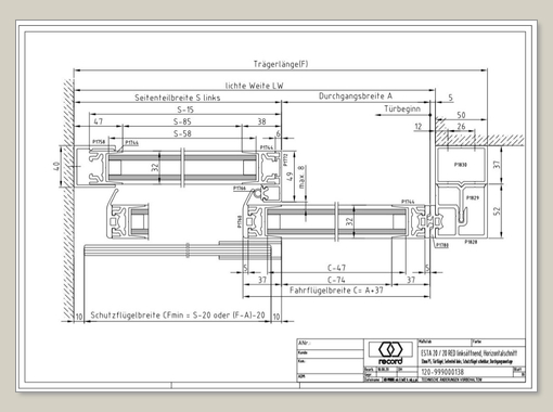 System 20 STA Schiebetür mit ISO Glas mit Seitenteil