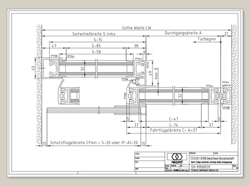 System 20 STA Schiebetür mit ISO Glas mit Seitenteil