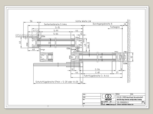 System 20 STA Schiebetür mit ISO Glas mit Seitenteil