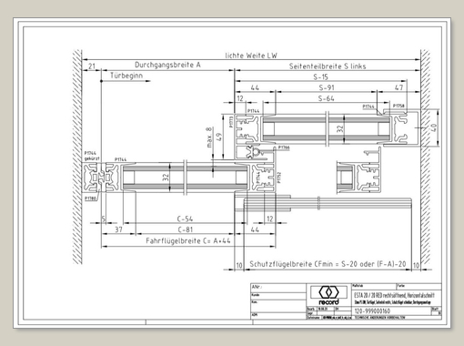 System 20 STA Schiebetür mit ISO Glas mit Seitenteil