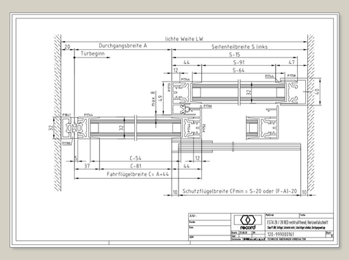 System 20 STA Schiebetür mit ISO Glas mit Seitenteil