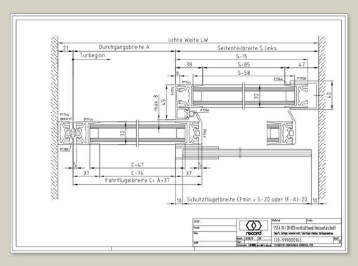 System 20 STA Schiebetür mit ISO Glas mit Seitenteil