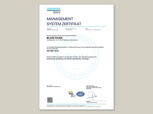 BLASI ISO 9001 Zertifikat